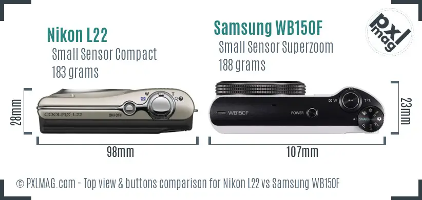 Nikon L22 vs Samsung WB150F top view buttons comparison