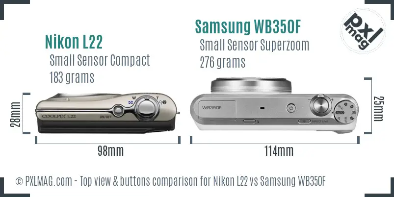 Nikon L22 vs Samsung WB350F top view buttons comparison