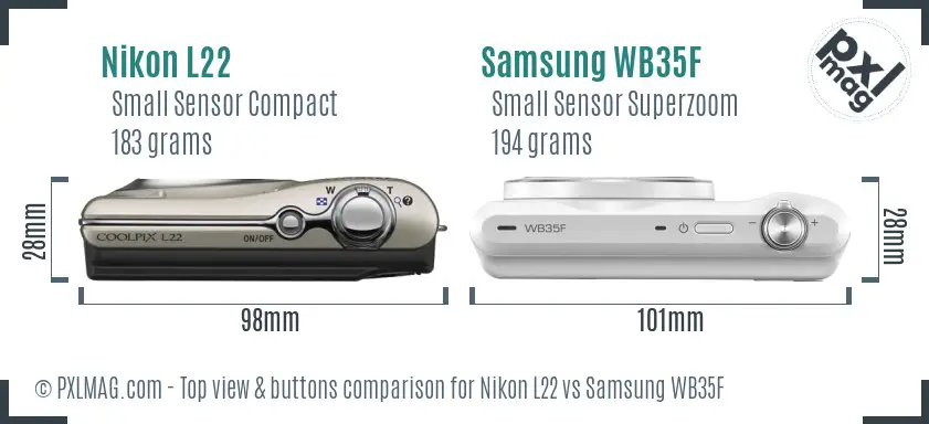 Nikon L22 vs Samsung WB35F top view buttons comparison