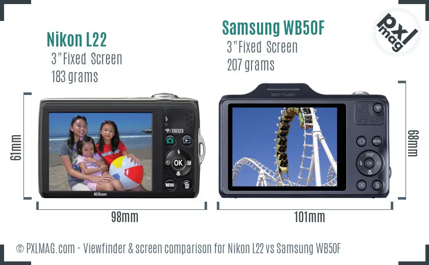 Nikon L22 vs Samsung WB50F Screen and Viewfinder comparison