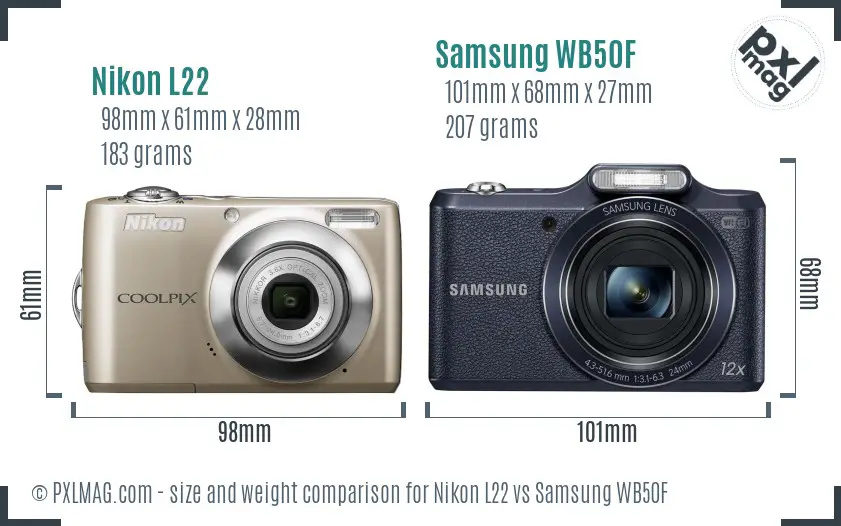 Nikon L22 vs Samsung WB50F size comparison