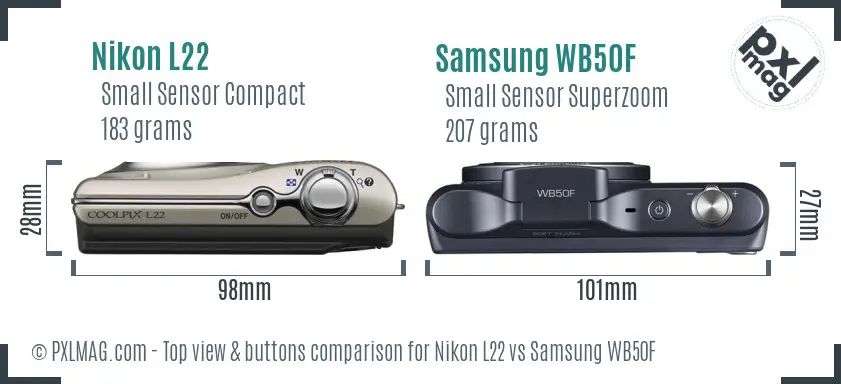 Nikon L22 vs Samsung WB50F top view buttons comparison