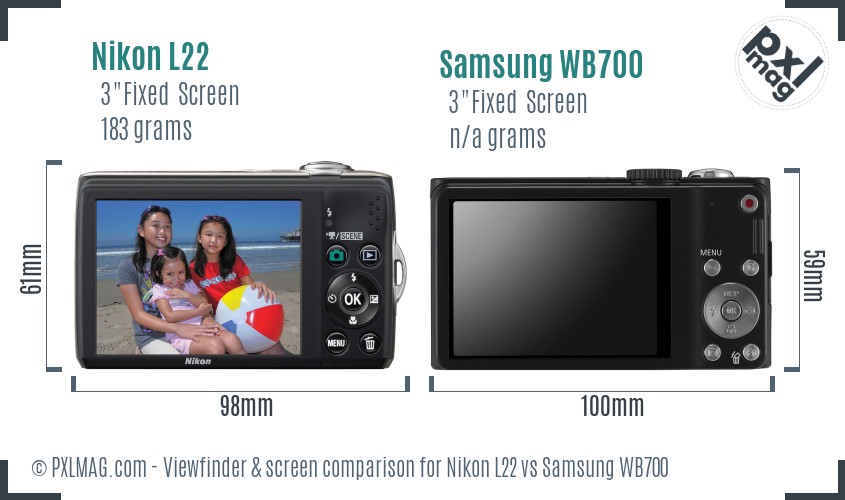 Nikon L22 vs Samsung WB700 Screen and Viewfinder comparison