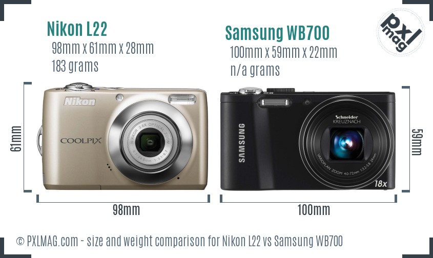 Nikon L22 vs Samsung WB700 size comparison