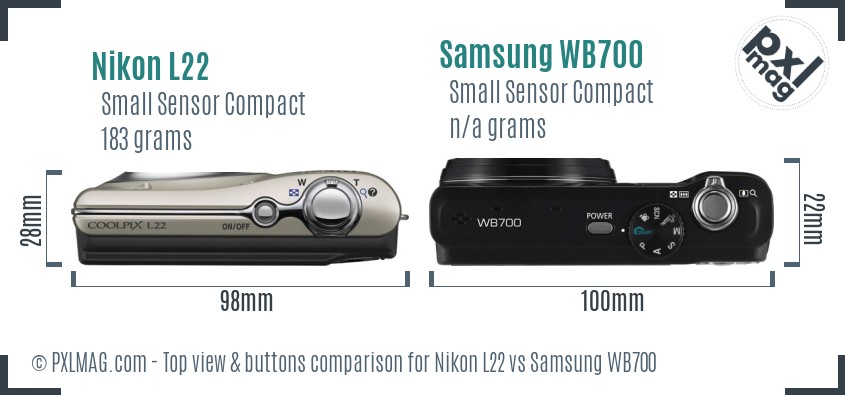 Nikon L22 vs Samsung WB700 top view buttons comparison