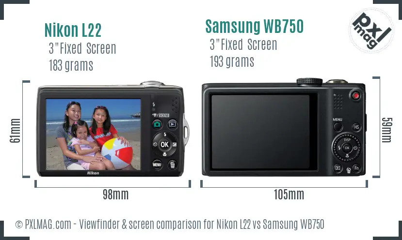 Nikon L22 vs Samsung WB750 Screen and Viewfinder comparison