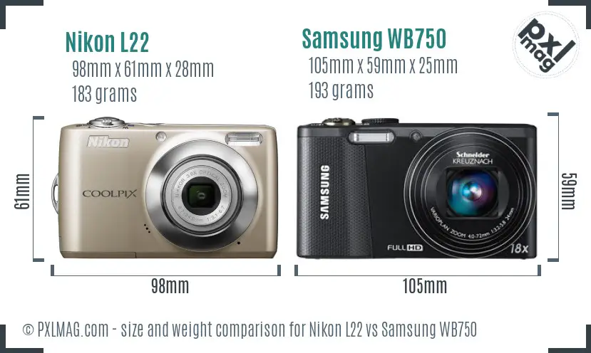 Nikon L22 vs Samsung WB750 size comparison