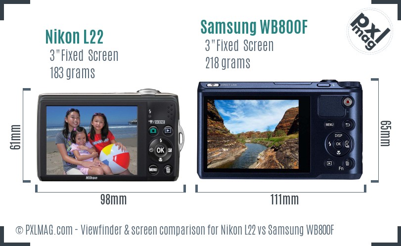Nikon L22 vs Samsung WB800F Screen and Viewfinder comparison