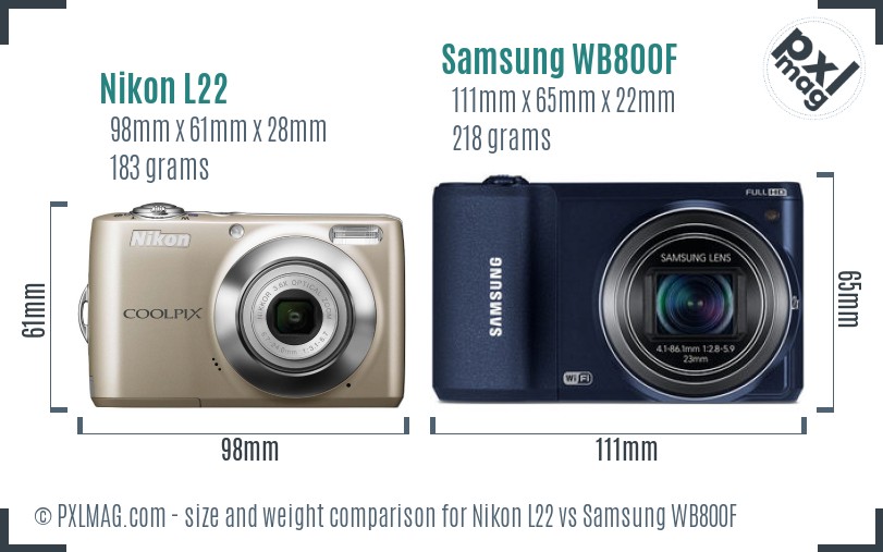 Nikon L22 vs Samsung WB800F size comparison Nikon L22 vs Samsung WB800F size comparison