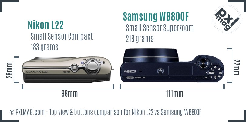 Nikon L22 vs Samsung WB800F top view buttons comparison