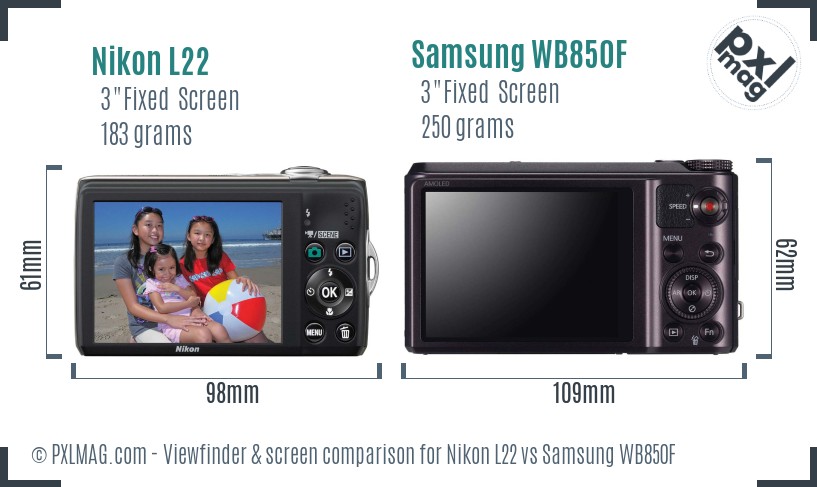 Nikon L22 vs Samsung WB850F Screen and Viewfinder comparison