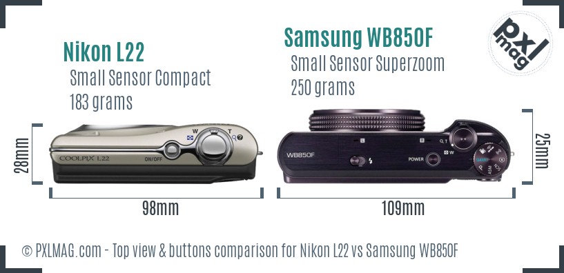 Nikon L22 vs Samsung WB850F top view buttons comparison