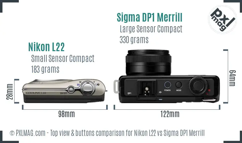 Nikon L22 vs Sigma DP1 Merrill top view buttons comparison