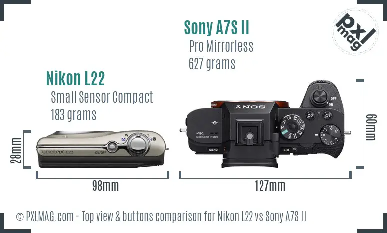 Nikon L22 vs Sony A7S II top view buttons comparison