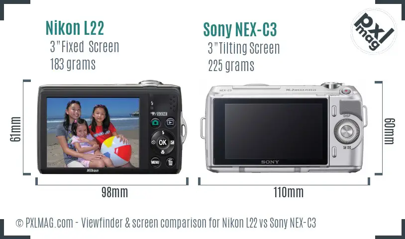 Nikon L22 vs Sony NEX-C3 Screen and Viewfinder comparison
