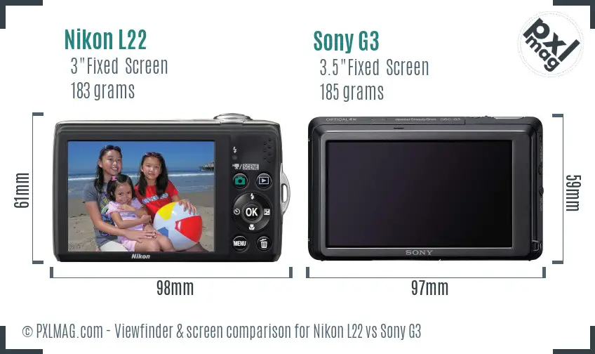 Nikon L22 vs Sony G3 Screen and Viewfinder comparison