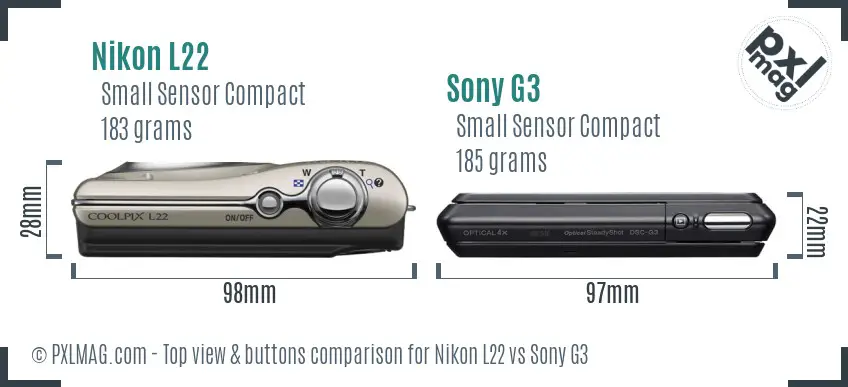 Nikon L22 vs Sony G3 top view buttons comparison
