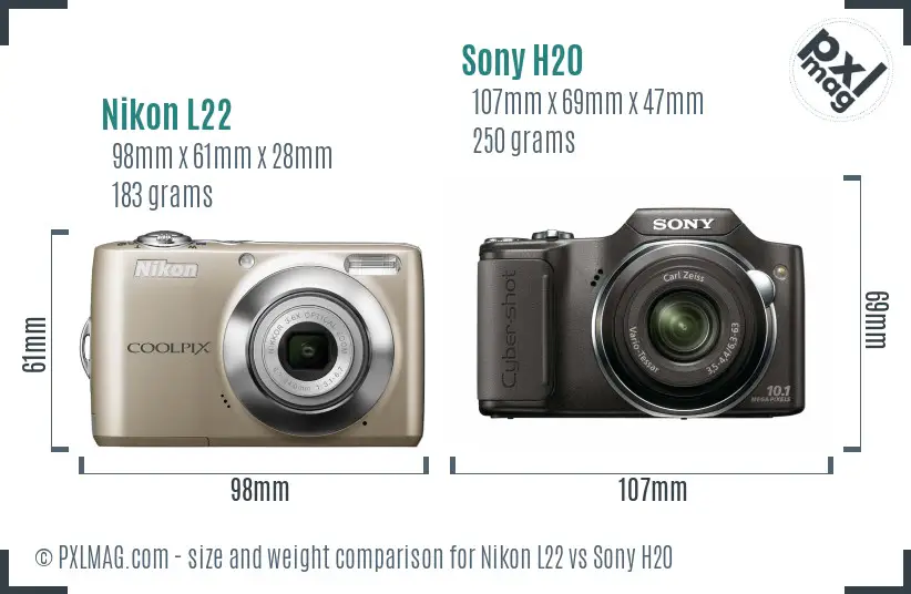 Nikon L22 vs Sony H20 size comparison