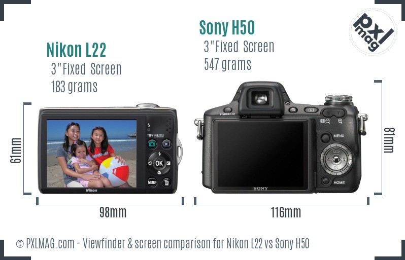 Nikon L22 vs Sony H50 Screen and Viewfinder comparison
