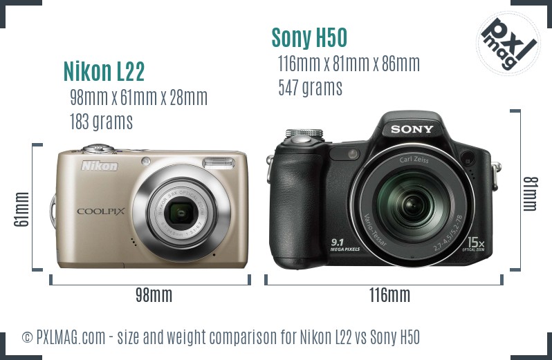 Nikon L22 vs Sony H50 size comparison