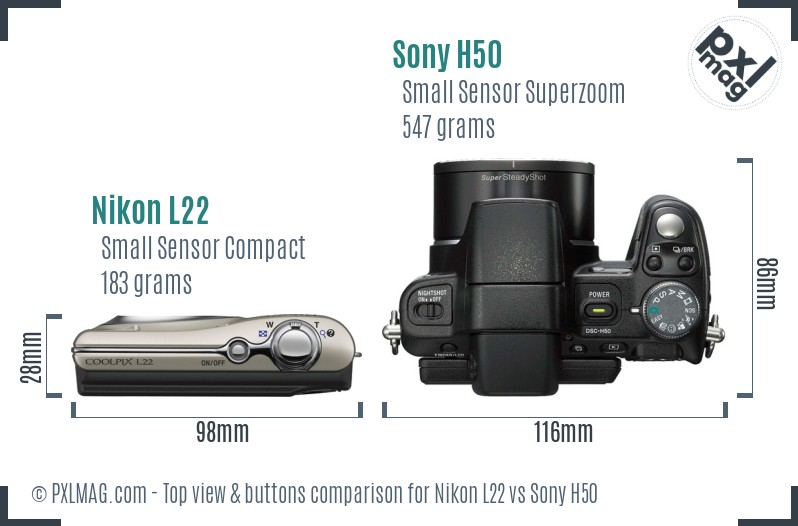 Nikon L22 vs Sony H50 top view buttons comparison