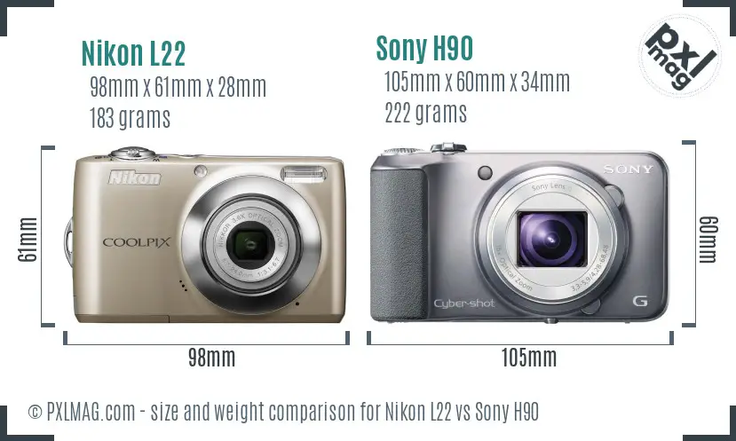 Nikon L22 vs Sony H90 size comparison