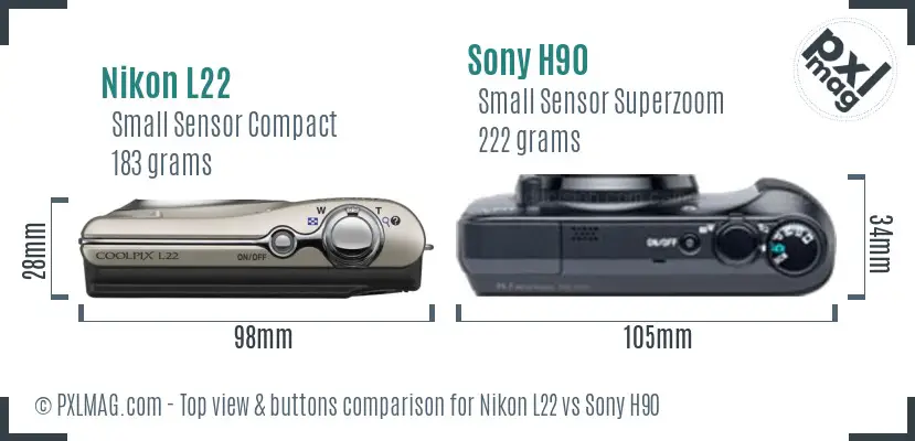 Nikon L22 vs Sony H90 top view buttons comparison