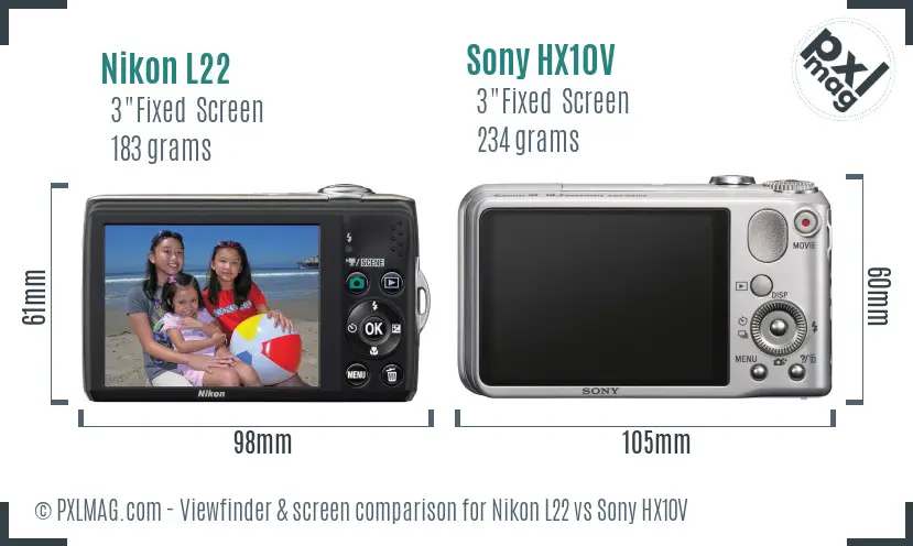 Nikon L22 vs Sony HX10V Screen and Viewfinder comparison