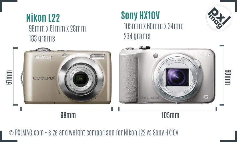 Nikon L22 vs Sony HX10V size comparison