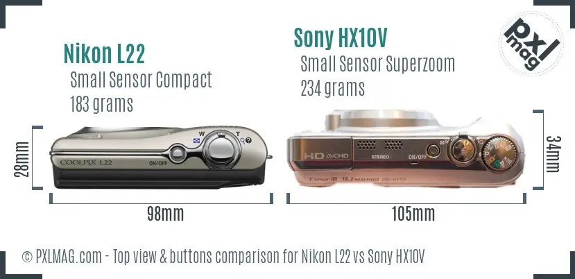 Nikon L22 vs Sony HX10V top view buttons comparison
