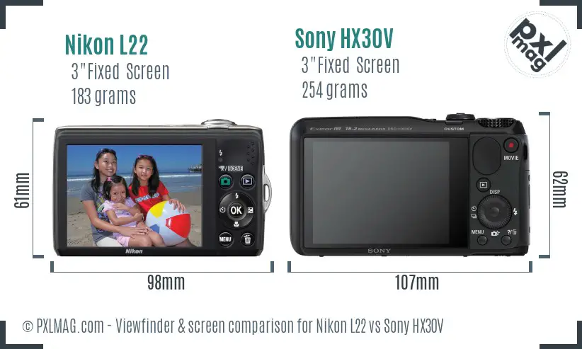 Nikon L22 vs Sony HX30V Screen and Viewfinder comparison