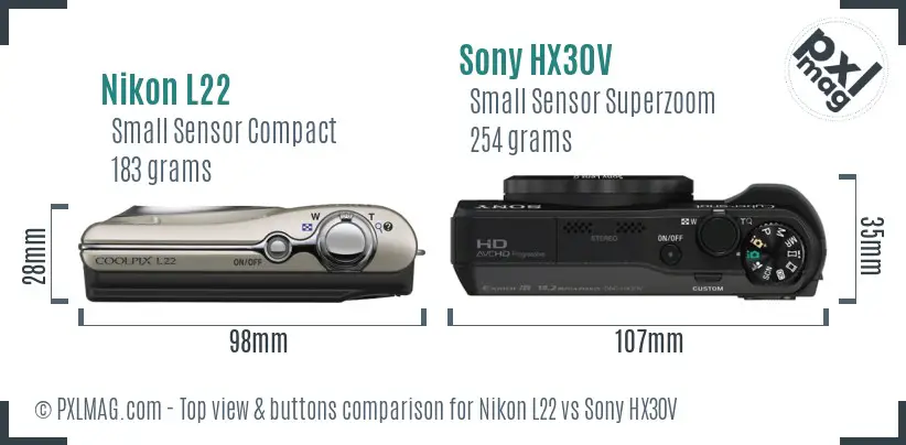 Nikon L22 vs Sony HX30V top view buttons comparison