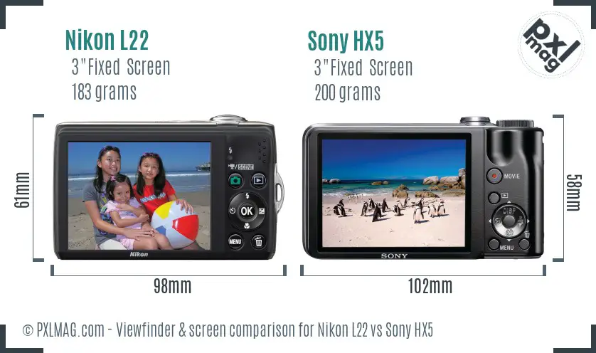 Nikon L22 vs Sony HX5 Screen and Viewfinder comparison Nikon L22 vs Sony HX5 Screen and Viewfinder comparison