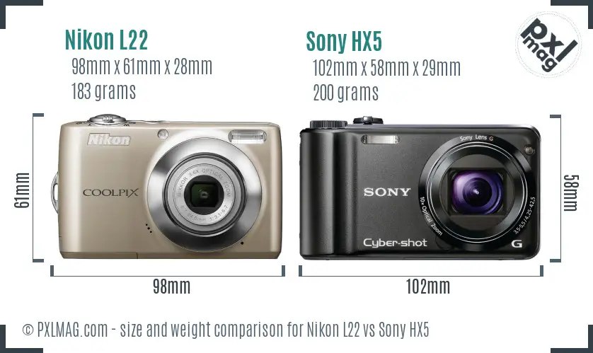 Nikon L22 vs Sony HX5 size comparison Nikon L22 vs Sony HX5 size comparison