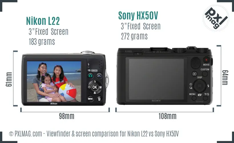 Nikon L22 vs Sony HX50V Screen and Viewfinder comparison Nikon L22 vs Sony HX50V Screen and Viewfinder comparison