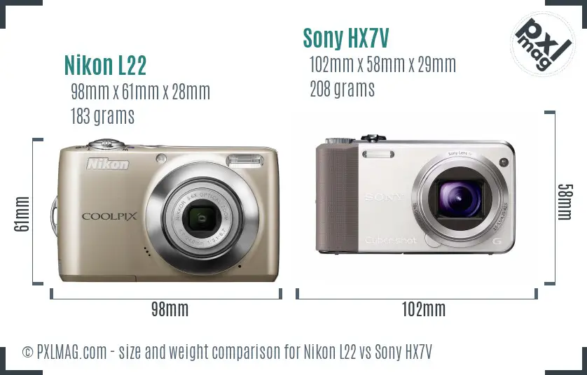 Nikon L22 vs Sony HX7V size comparison