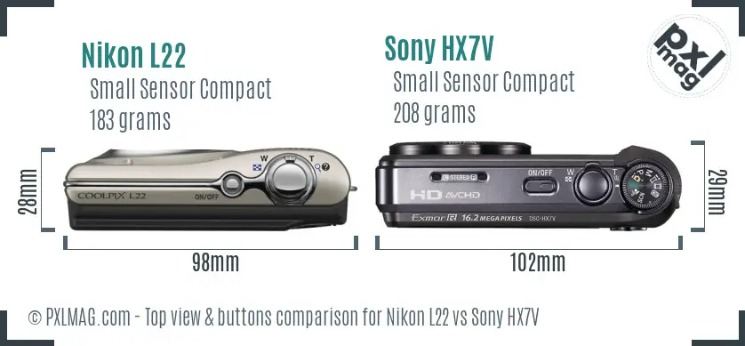 Nikon L22 vs Sony HX7V top view buttons comparison