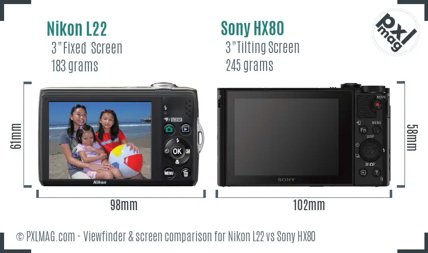 Nikon L22 vs Sony HX80 Screen and Viewfinder comparison Nikon L22 vs Sony HX80 Screen and Viewfinder comparison