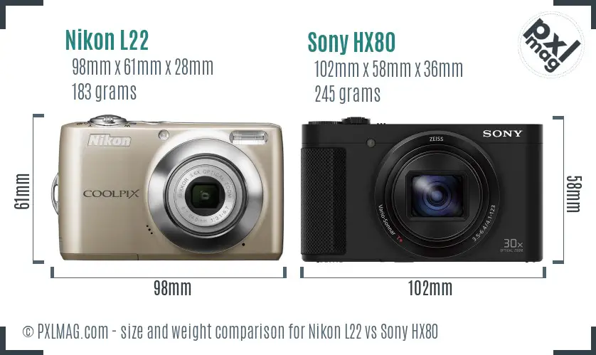 Nikon L22 vs Sony HX80 size comparison Nikon L22 vs Sony HX80 size comparison
