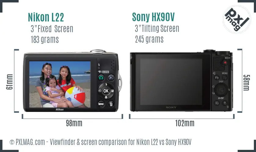 Nikon L22 vs Sony HX90V Screen and Viewfinder comparison