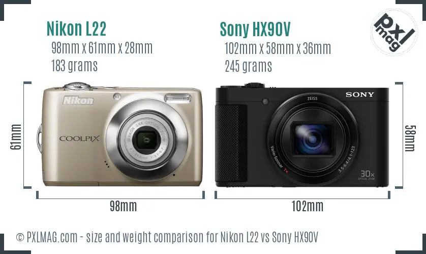 Nikon L22 vs Sony HX90V size comparison