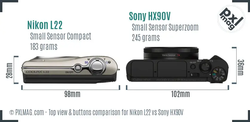 Nikon L22 vs Sony HX90V top view buttons comparison