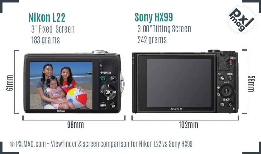 Nikon L22 vs Sony HX99 Screen and Viewfinder comparison