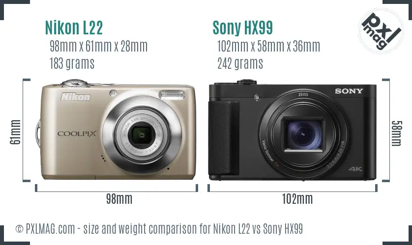 Nikon L22 vs Sony HX99 size comparison