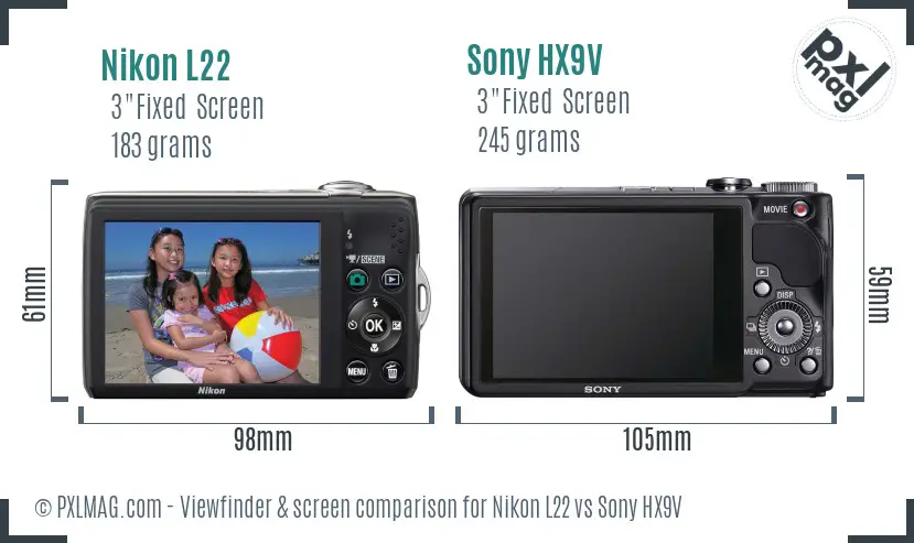 Nikon L22 vs Sony HX9V Screen and Viewfinder comparison Nikon L22 vs Sony HX9V Screen and Viewfinder comparison