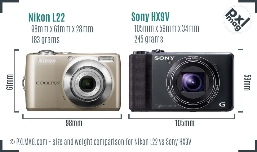 Nikon L22 vs Sony HX9V size comparison Nikon L22 vs Sony HX9V size comparison