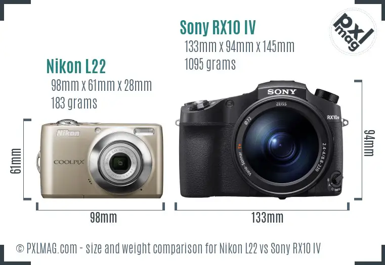 Nikon L22 vs Sony RX10 IV size comparison