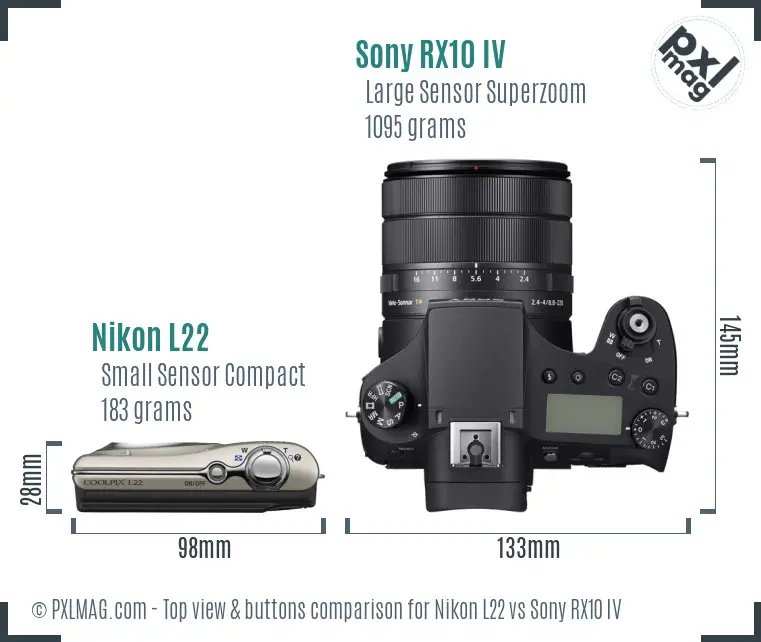 Nikon L22 vs Sony RX10 IV top view buttons comparison