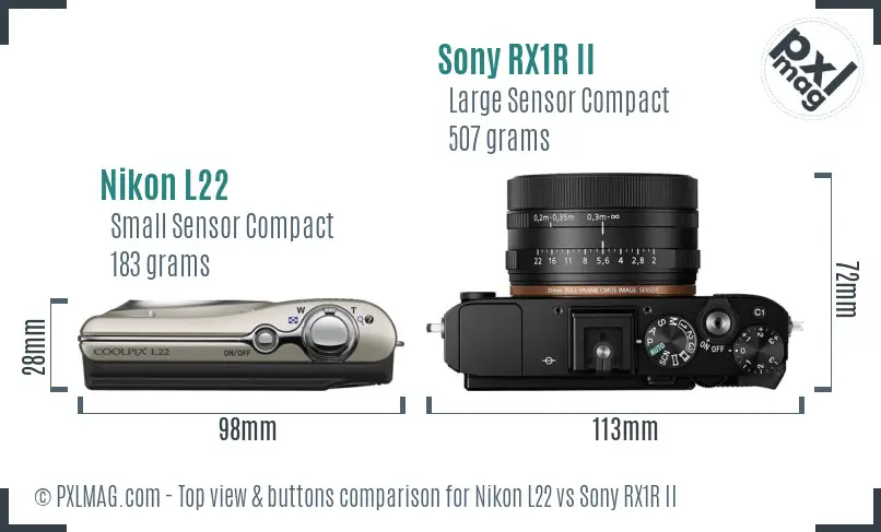 Nikon L22 vs Sony RX1R II top view buttons comparison