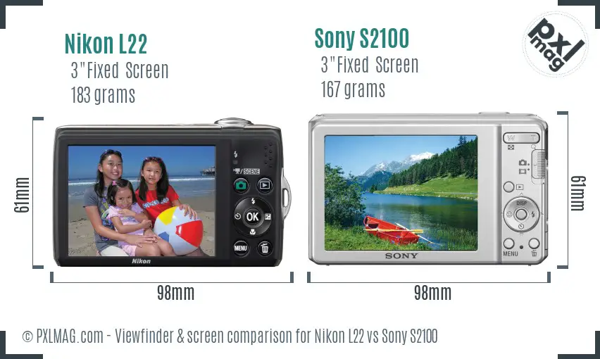 Nikon L22 vs Sony S2100 Screen and Viewfinder comparison